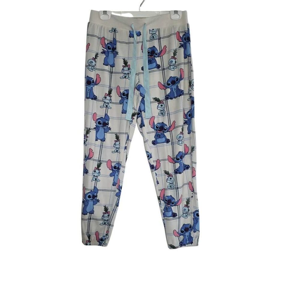 Disney Women's Size Small White Blue Stitch Soft Pajama Pants